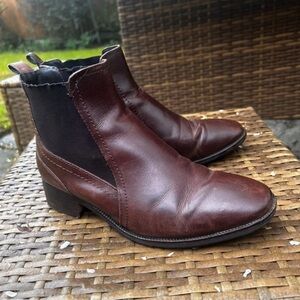Marks & Spencer Brown Leather Chelsea Booties with Black Elastic Panels